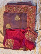 Handmade Purple, Pink & Gold Silk Blend Sari/...