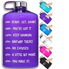 HydroMATE Large Gallon 128 oz Motivational Water Bottle Purple