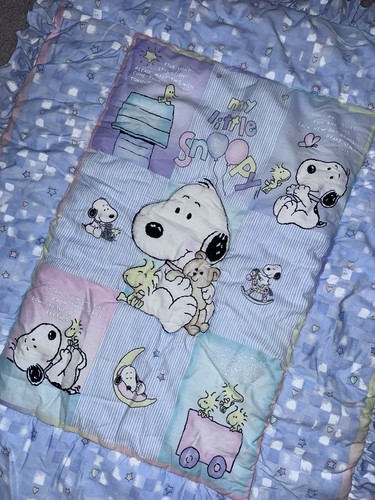 Vintage My Little Snoopy Baby Quilt Lambs & Ivy Baby Blanket Ruffle Star Light
