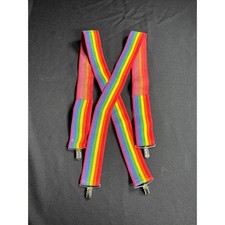 Vintage Rainbow Striped Suspenders Adjustable X-Back Braces Germany Clips 2"