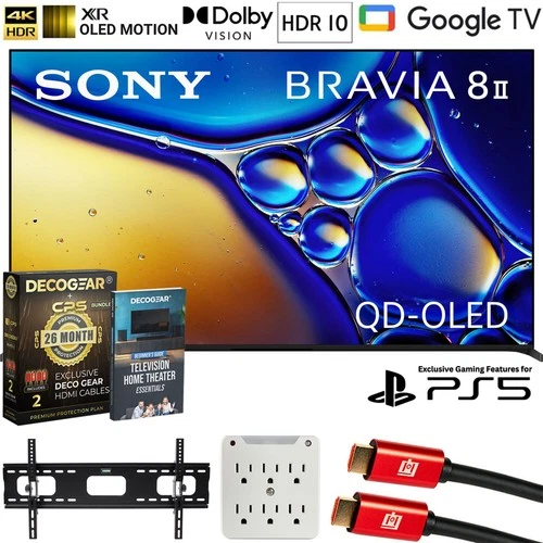Sony BRAVIA 8 II 65" QD-OLED 4K HDR Google TV (2025) + Extended Protection Plan