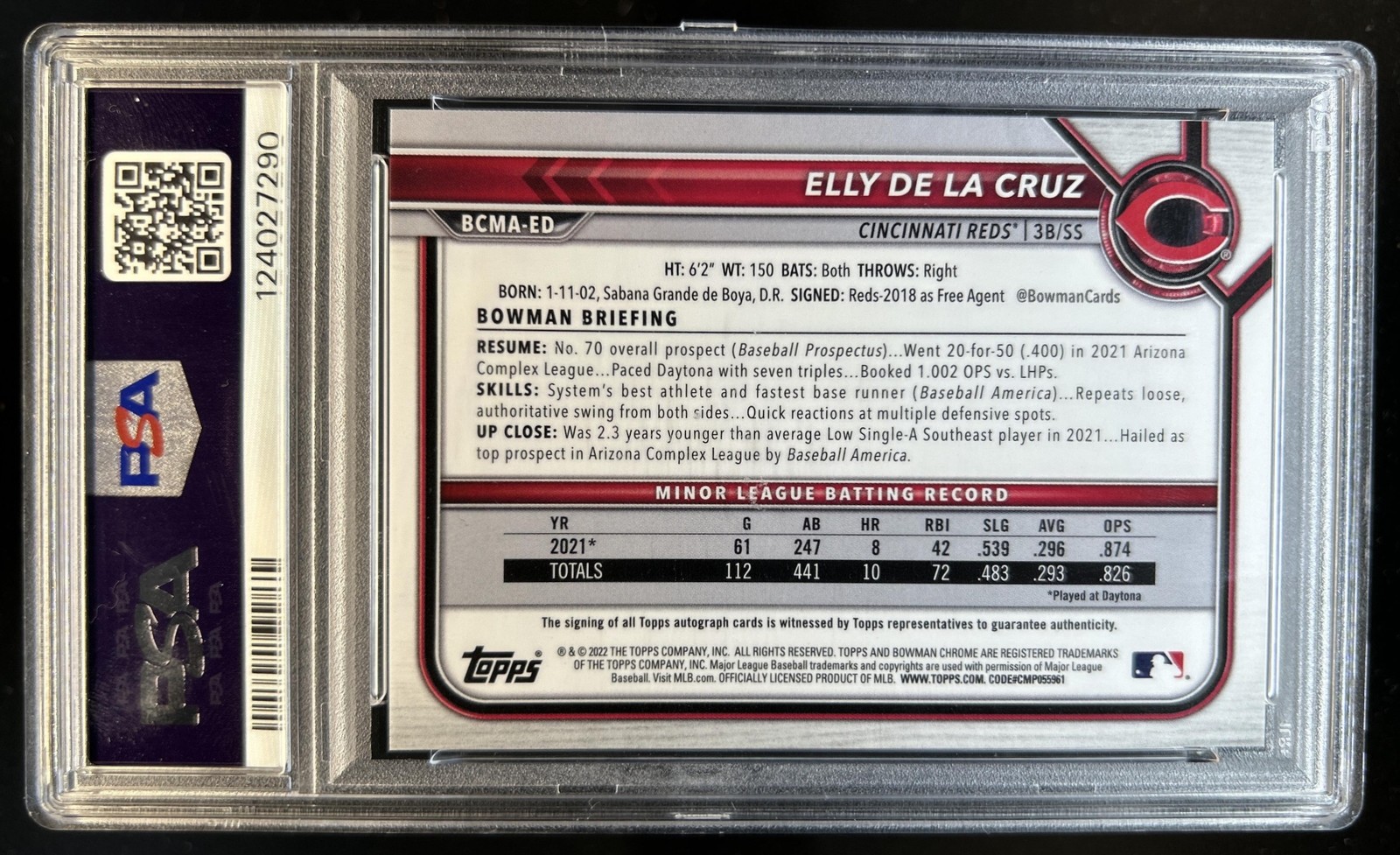 2022 Bowman Chrome Elly De LA Cruz Mega Auto #BCMA-ED Reds PSA 10 GEM MINT (A) view 2
