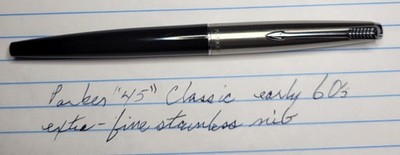 Vintage Parker 45 Fountain Pen Black with Stainless Cap Stainless EF Nib