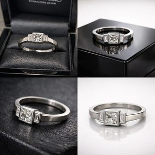 Platinum Princess Cut Diamond Ring 0.30ct GIA Certified Baguettes – Size M