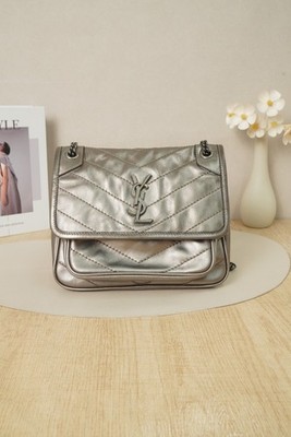 Saint Laurent YSL Niki Baby Bag Metallic Champagne Gold Leather Chain Flap