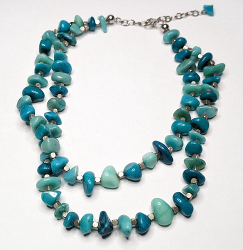 Faux Turquoise Blue Dyed Quartz Beaded Adjustable Multi Strand Necklace