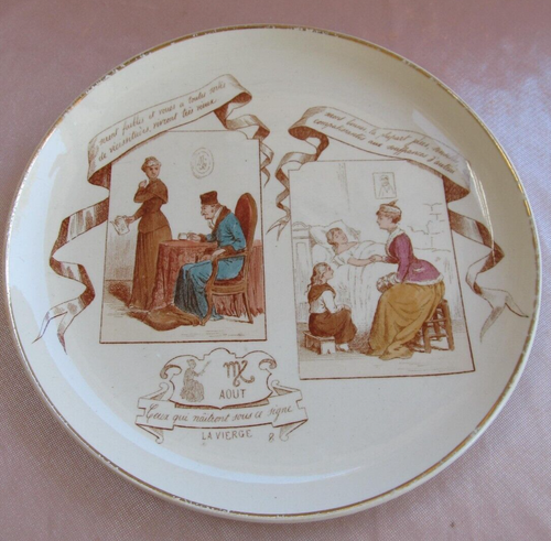 Assiette parlante polychrome faïence Creil Montereau Horoscopes Août La Vierge - Photo 1 sur 5