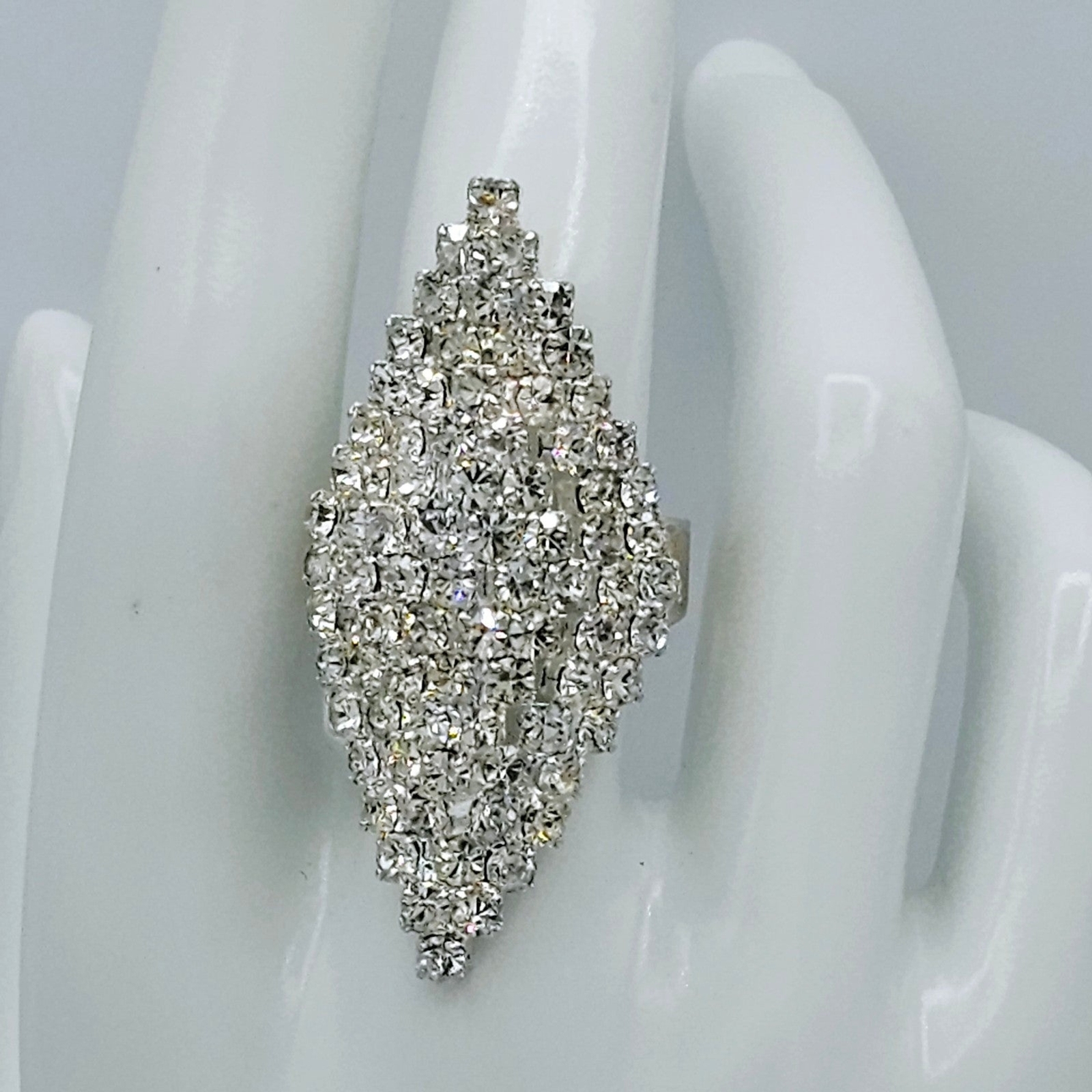 Bling Ring Adjustable Rhinestone Studded Two Tier… - image 4