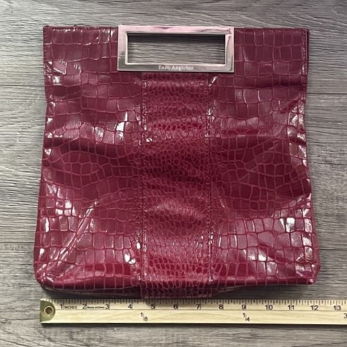 Enzo Angiolini Red Faux Snakeskin Clutch Handbag Silver Hardware - Picture 8 of 10
