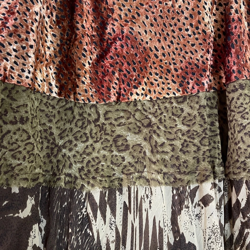 Falda para mujer KAS Designs L marrón escoba étnica boho animal en capas remolino Foto 2 de 4