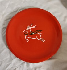 Teller Wächtersbach rot mit Rentier Motiv. Speiseteller Porzellan Weihnachten.