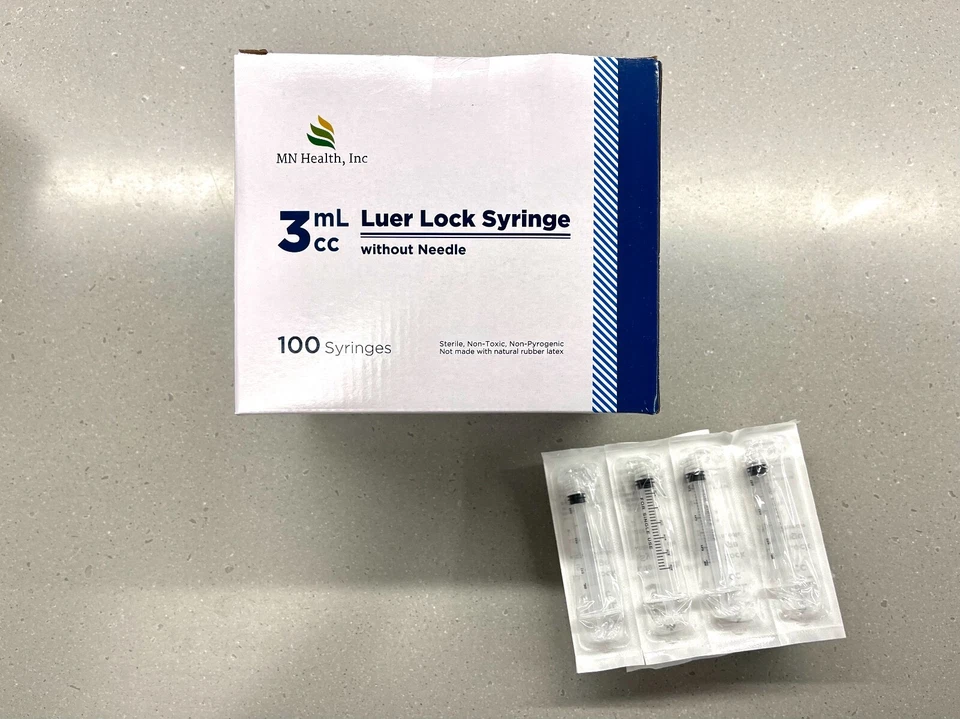 MN HEALTH INC MN Health Sterile Luer Lock Syringe Without Needle 3cc 100/pk EXP:2026/04