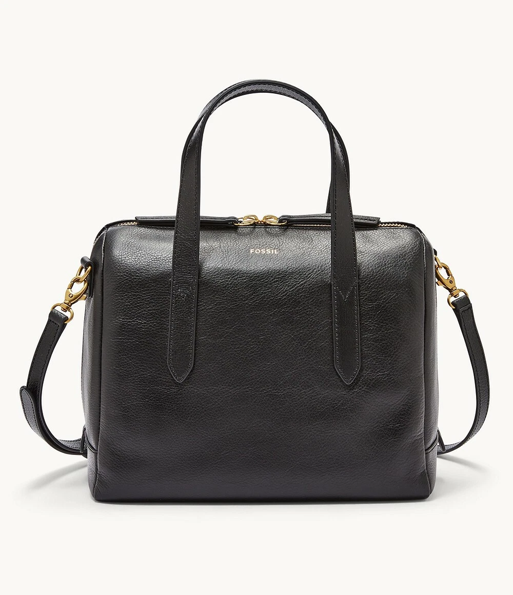 Fossil Sydney Satchel Black Leather Crossbody Bag Handbag 