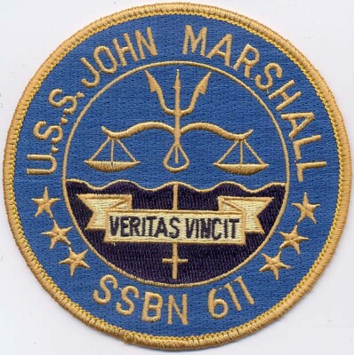 USS John Marshall SSBN 611 - Submarine Crest - 4 inch FE BC Patch Cat No. b436