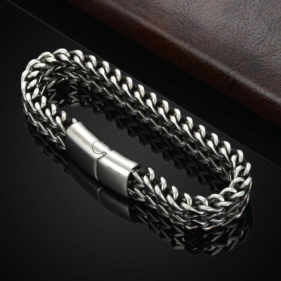 Pulsera de eslabones cubanos tejida de acero inoxidable con cadena de malla para hombres y mujeres- Foto 3 de 4