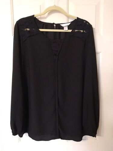 Christopher & Banks SZ XL Long Sleeve Blouse Black - Afbeelding 1 van 9
