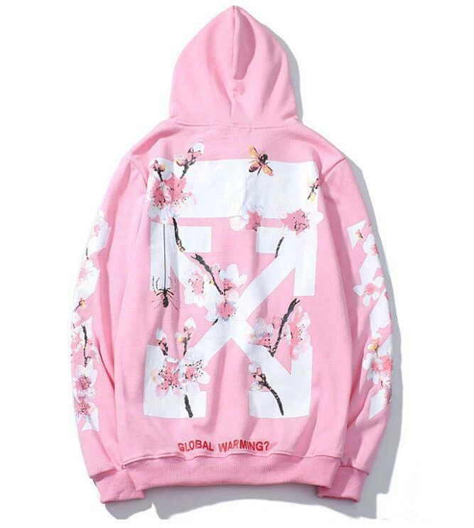 OFF WHITE Felpa maglione streetwear fiori di ciliegio Activewear UK Off white uomo felpa con cappuccio