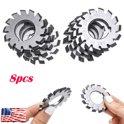 Involute Gear Cutters Set Milling Cutte 8Pcs M1 20 Degree HSS r 18