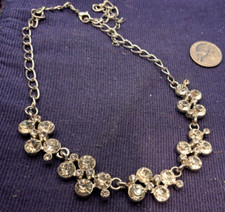 Statement bib necklace 16-19  Facet Rhinestone Silver plate Classic Victorian...