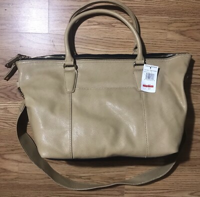 Carlos by Carlos Santana Black & Tan PVC Faux Leather Crossbody Tote Bag NWT $99