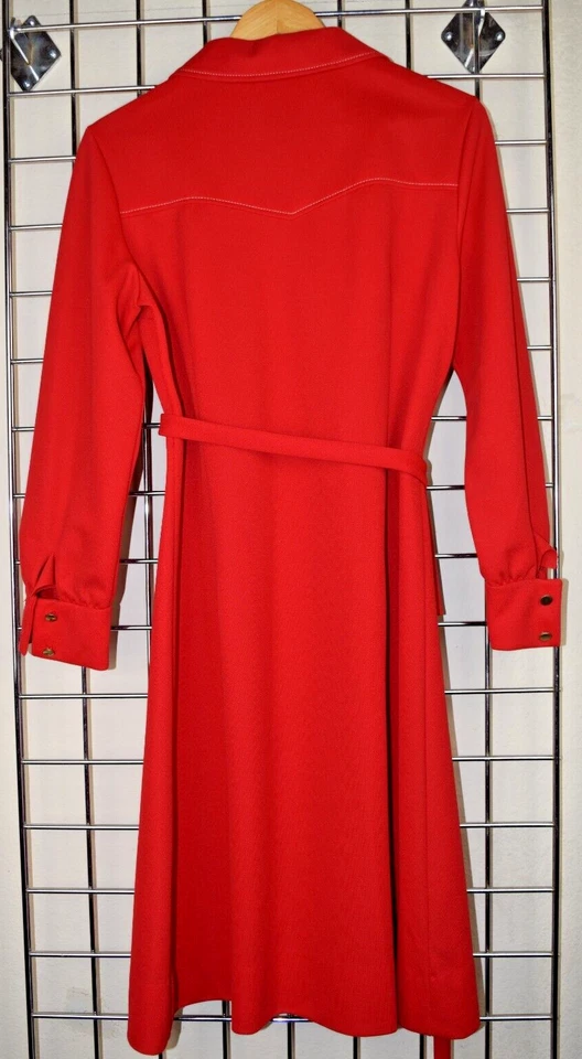 Lacoste Dress VTG Chemise Lacoste Size 16 M/L 70s Deep Red White Stitch Belted - Image 2 of 4