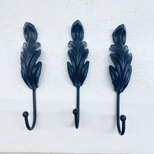 Set of 3 Cast Iron Leaf Shaped Wall Hooks Coat Towel