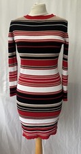 Women's Red Brown Mix Long Sleeve Striped Dress Size S Viscose