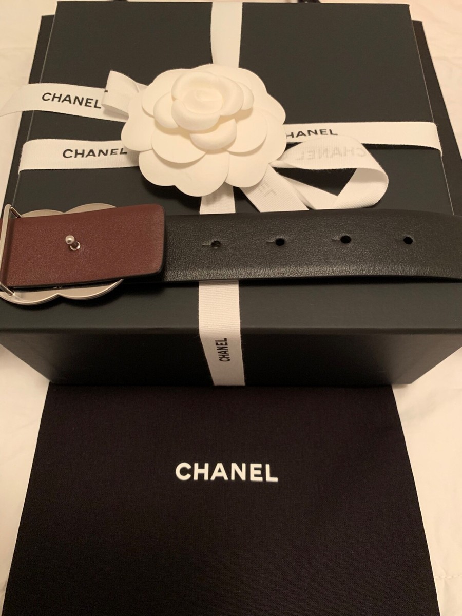 Chanel Reversible CC Logo Leather Belt Black Burgundy Size 85 EU