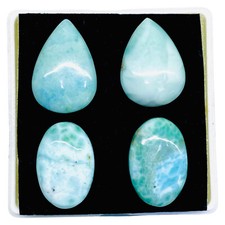 4 Pcs Natural Larimar Pectolite 25-28mm Loose Untreated Cabochon Gemstones Lot