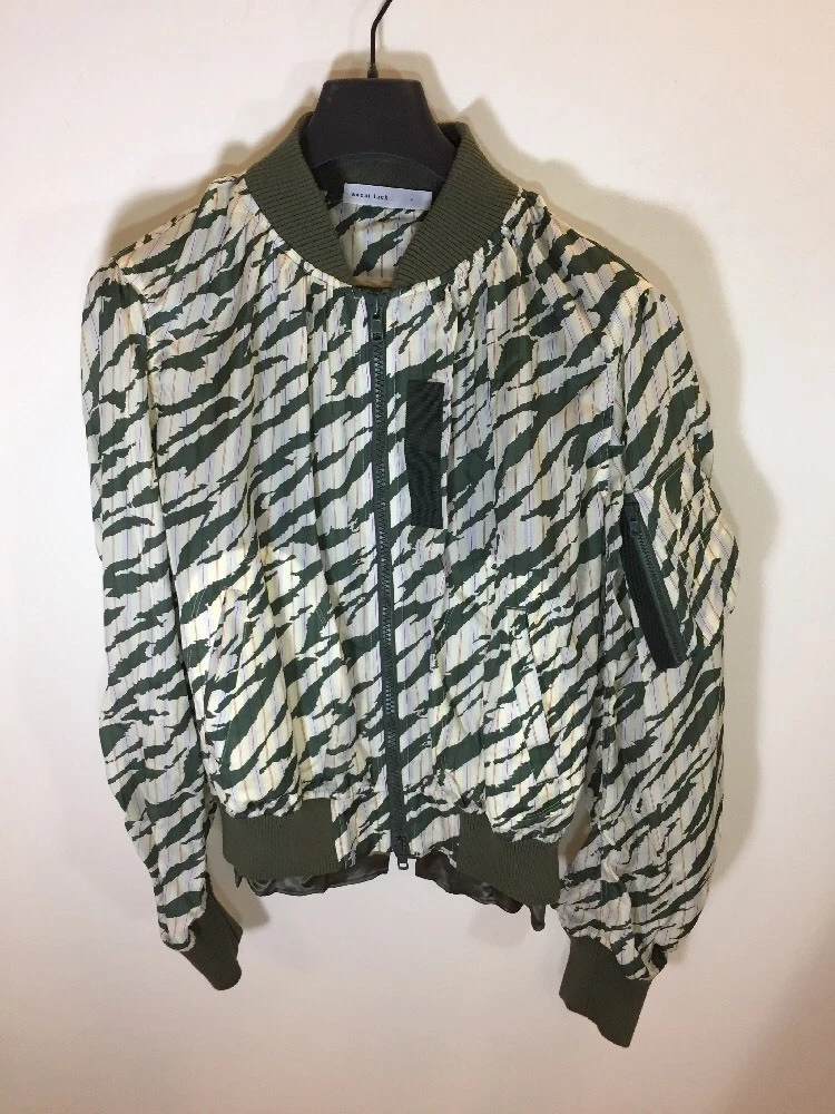 Sacai Luck SS15 Runway Silk MA1 Pinstripe Bomber Jacket Size 4