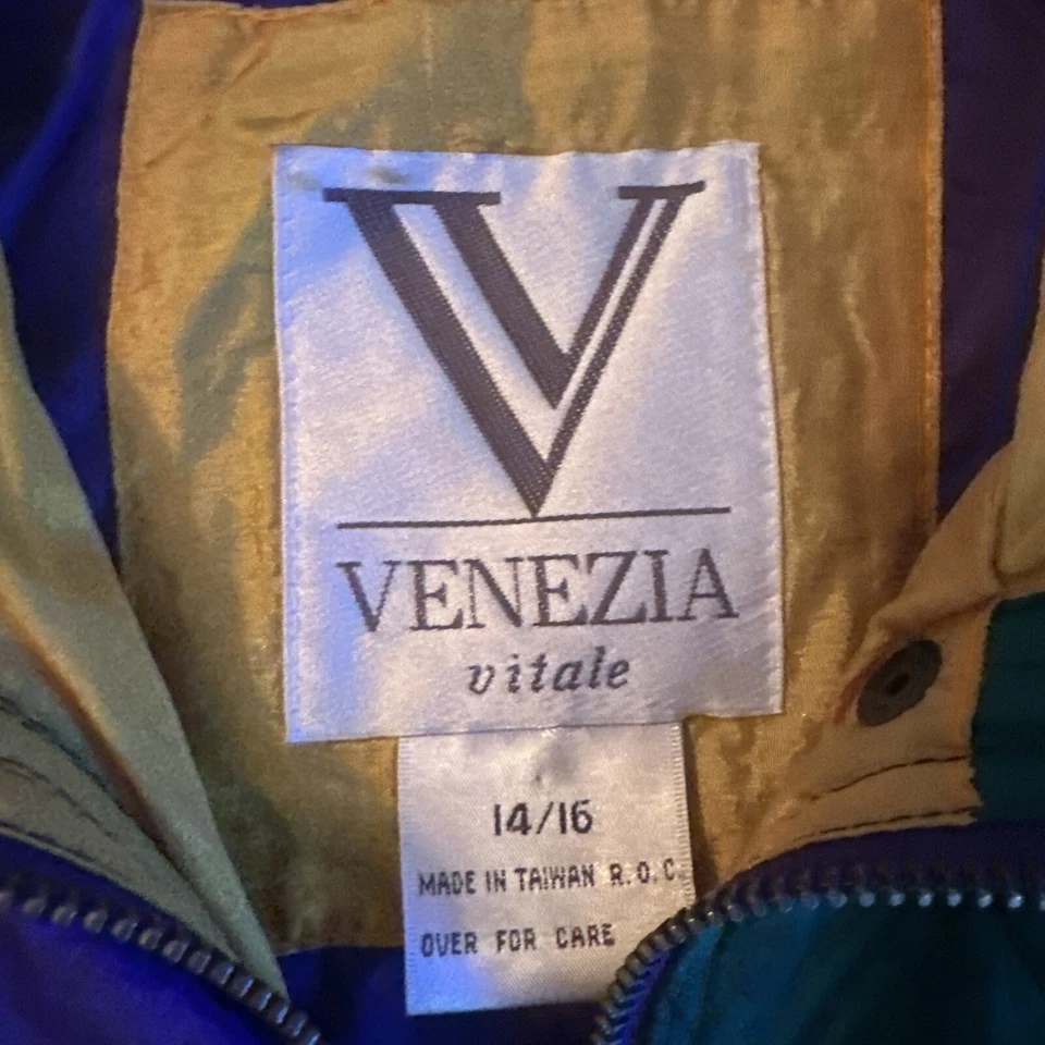 Terno de pista vintage Venezia roxo amarelo vermelho funky abstrato Picasso feminino 14/16 - Imagem 3 de 4