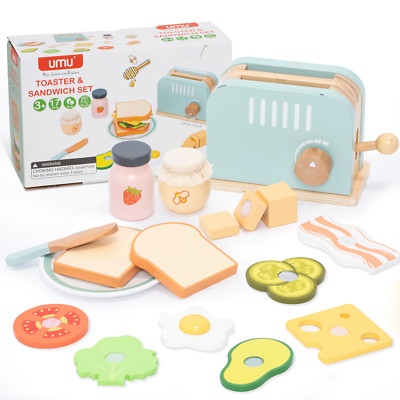 Holz Toaster & Sandwich Kinderküche, Spielküche zubehör 17 St. ab 3 4 5 6 7 8