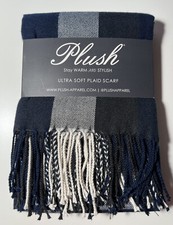 Plush Ultra Soft Fleece Plaid Scarf Navy Charcoal White One Size New in Package