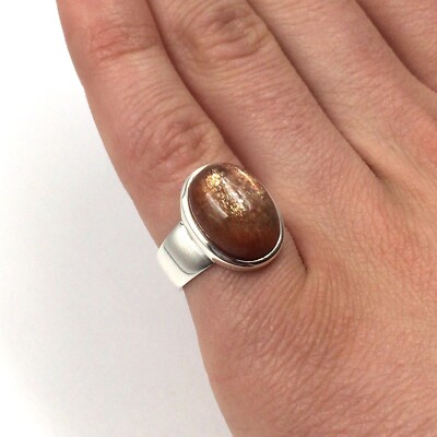 Sonnenstein 925 Silber Schmuck Siegel Band Ring 17.5mm / 55 Sunstone 11.1ct Sun
