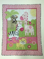 Vintage Garanimals Baby Quilt 33" X 40.5" Monkey Giraffe Zebra Tiger Butterfly