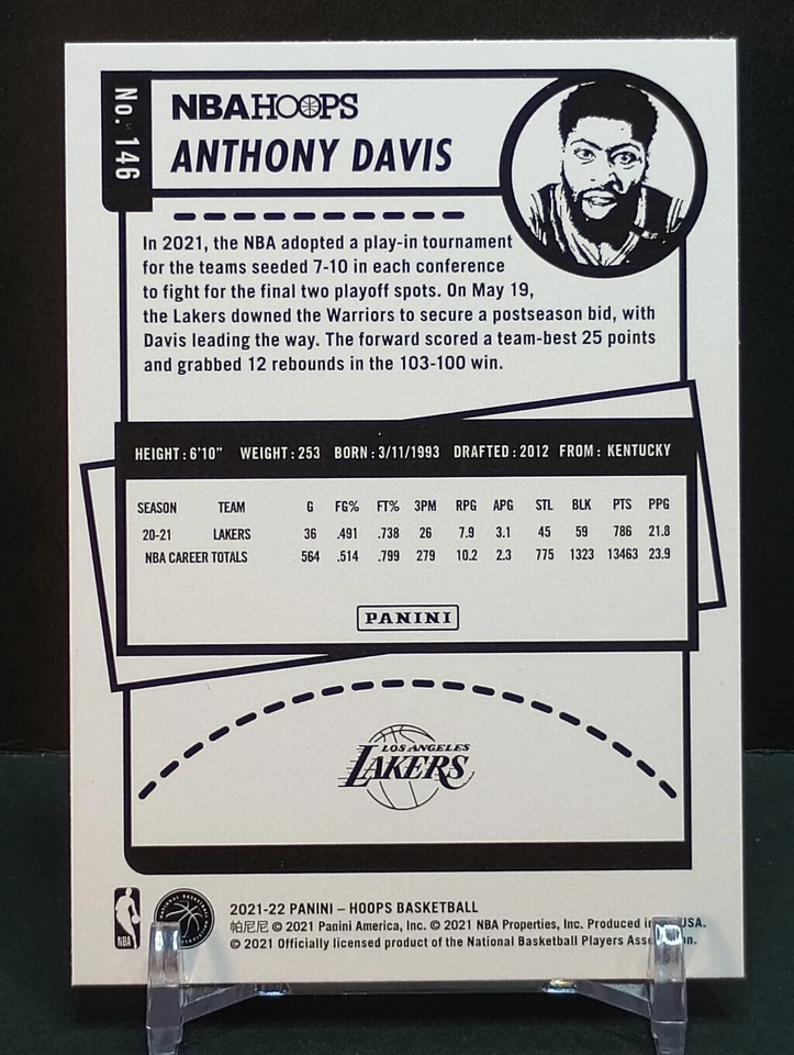 2021-22 Panini Hoops Basketball #146 Anthony Davis Hyper Blue Parallel LA Lakers - Image 3 of 3