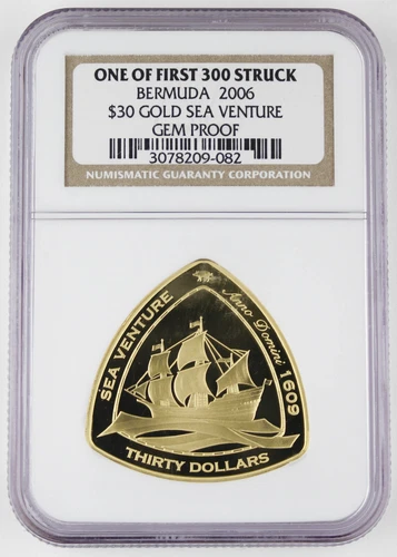 Bermuda 2006 1 Oz Gold Proof Triangular $30 Sea Venture Coin NGC GEM Proof +COA