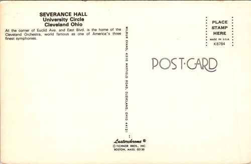 Postal SEVERANCE HALL University Circle Cleveland, Ohio OH - Imagen 2 de 2