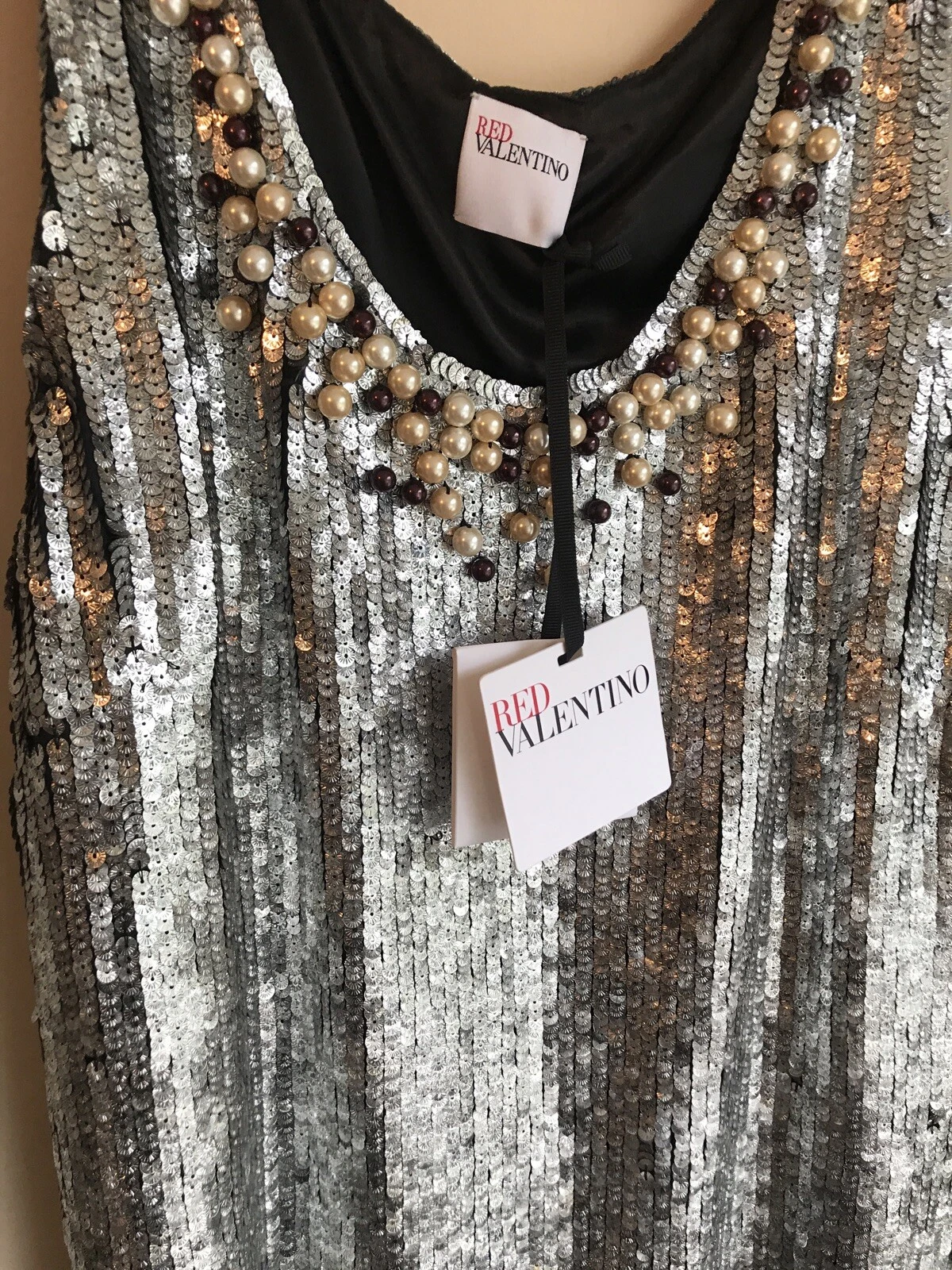 Abito smanicato ROSSO VALENTINO tg 8 Abiti Donna' argento paillettes festa cocktail