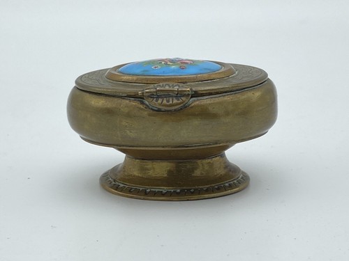 Antique Brass Enamel Trinket Box 19th Century - Picture 4 of 8