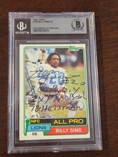 1981 Topps BILLY SIMS 3 Inscriptions AUTO In Person BECKETT Authentication