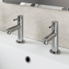 Modern Bathroom Basin Taps Hot & Cold Pair Twin Chrome Lever Handle Solid Brass