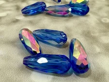 SWAROVSKI - 20x8mm Long Tear Drop Beads - Art# 5505 - Sapphire Blue AB - NOS