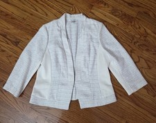 WHBM Tweed Jacket Blazer White GRAY Women s Sz 14 Casual Career Travel Party