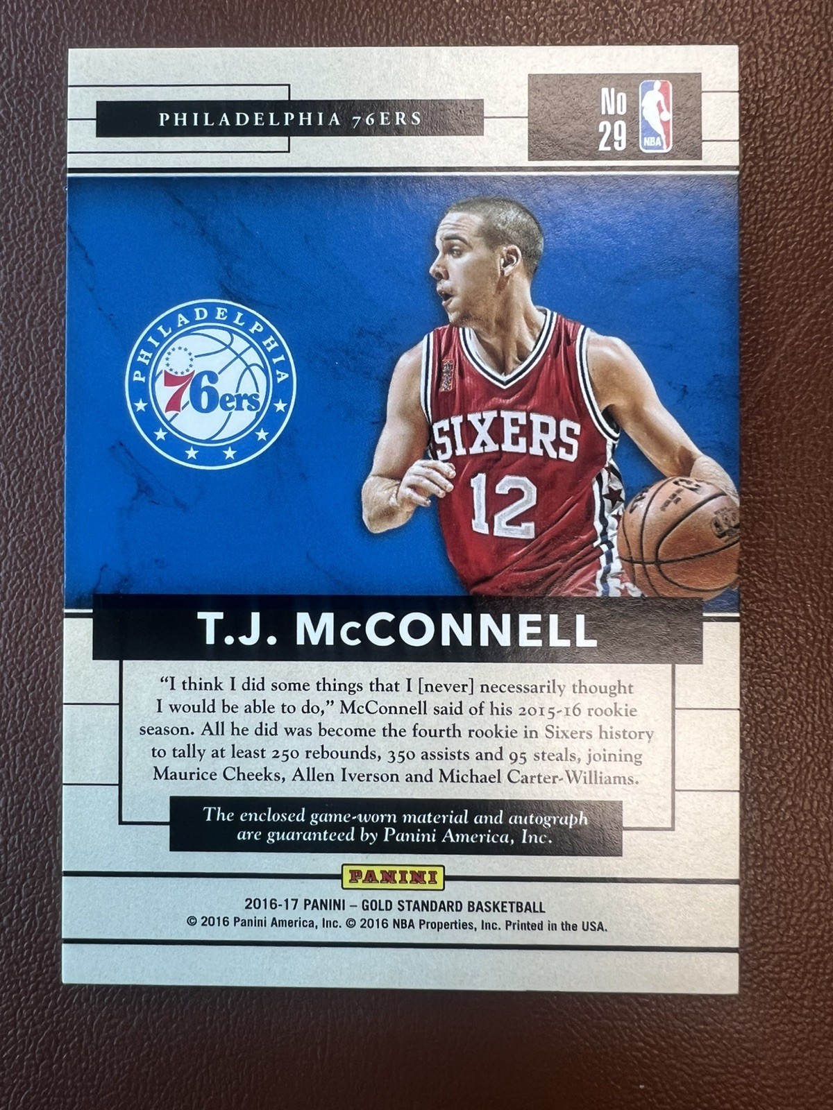 2016-17 Gold Standard - T.J. McConnell Patch Auto /10 Gold Strike Game Worn NBA view 2