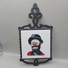 Vintage Emmett Kelly Tile & Cast Iron 9.5" Trivet Handpainted Thea Reeves