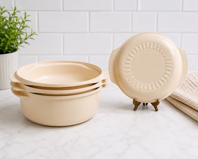 Tupperware Microwave Steamer Almond 4 piece Set 3QT, 1 QT, Steamer & Lid