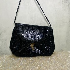 Vintage Black Metal Mesh Clutch Crossbody Strap, Black 20  Chain Party Purse