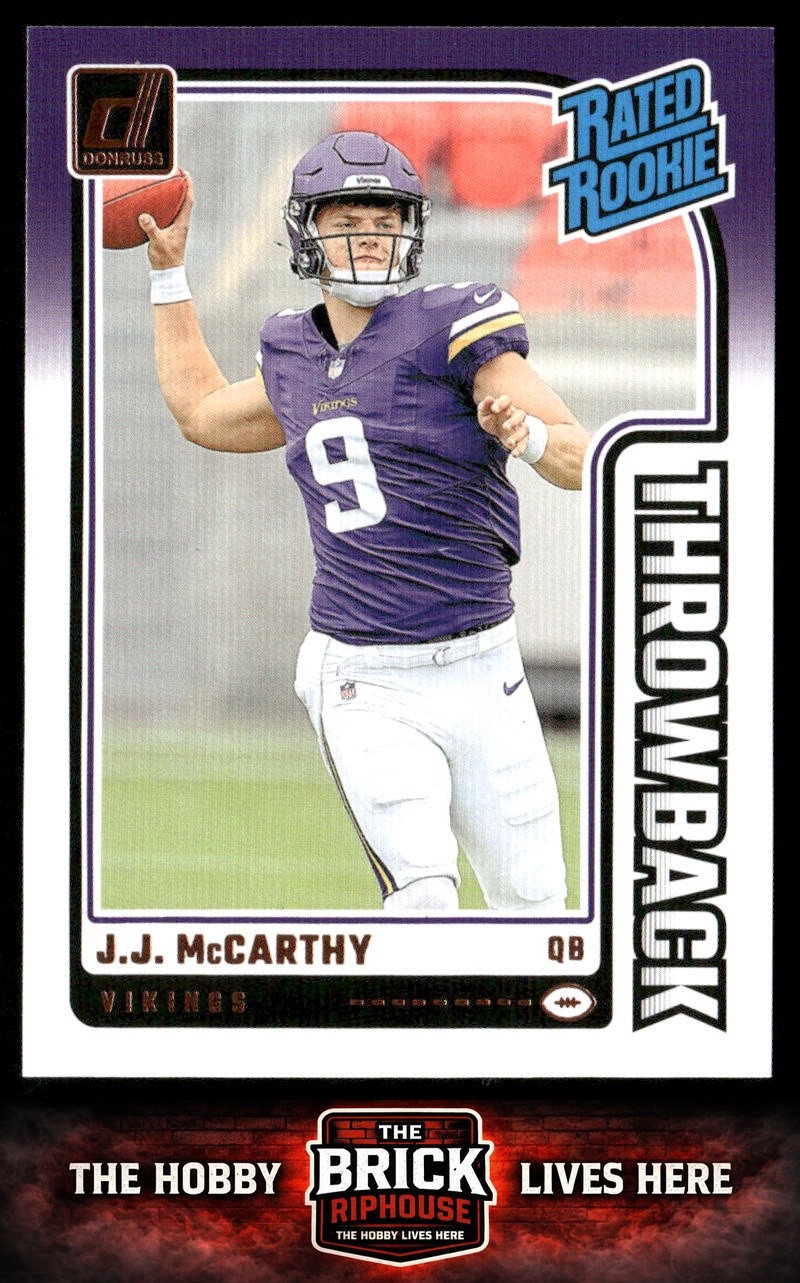 J.J. McCarthy 2024 Donruss Rated Rookies Throwback #2 Minnesota Vikings