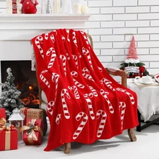 Best Buryeah Christmas Candy Cane Knit Throw Blanket 50 x 60 Inch Red and White